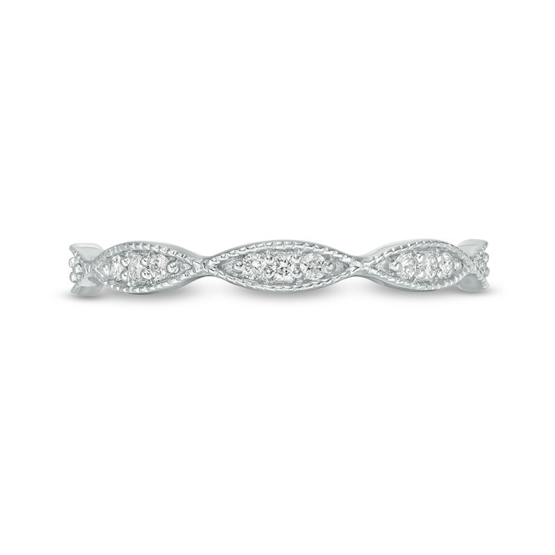 Main Image 4 of Previously Owned - 1/10 CT. T.W. Diamond Marquise Twist Vintage-Style Wedding Band in 10K White Gold