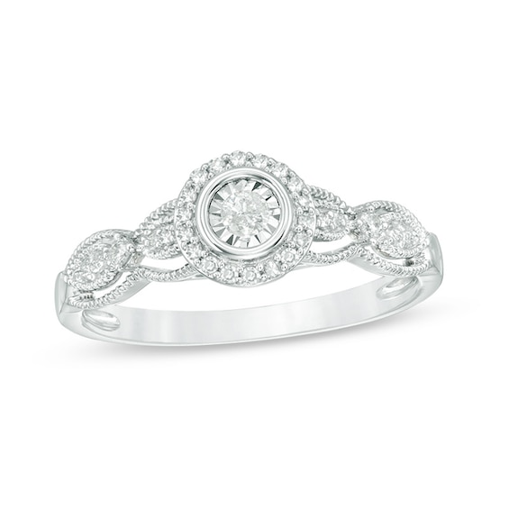 Previously Owned - 1/6 CT. T.w. Diamond Frame Vintage-Style Engagement Ring in 10K White Gold