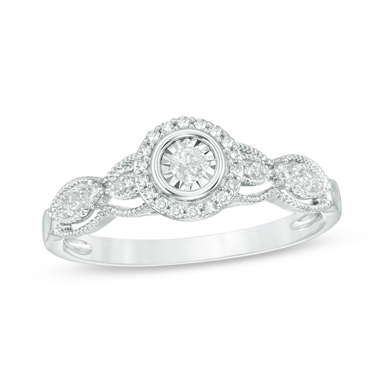 Main Image 1 of Previously Owned - 1/6 CT. T.W. Diamond Frame Vintage-Style Engagement Ring in 10K White Gold