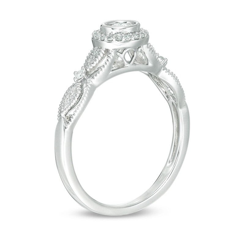 Main Image 2 of Previously Owned - 1/6 CT. T.W. Diamond Frame Vintage-Style Engagement Ring in 10K White Gold