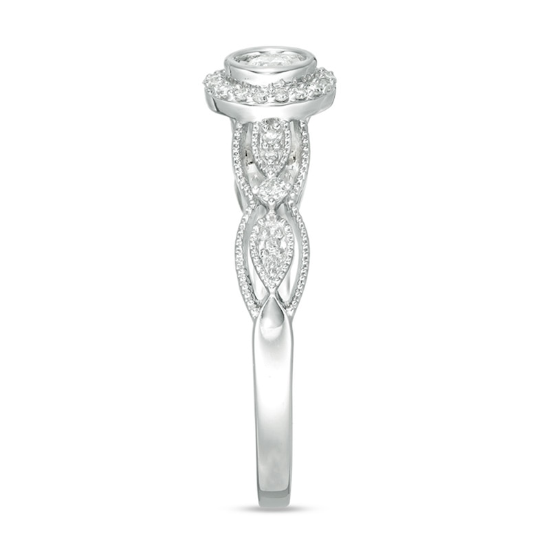 Main Image 4 of Previously Owned - 1/6 CT. T.W. Diamond Frame Vintage-Style Engagement Ring in 10K White Gold