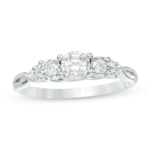Previously Owned - 1/3 CT. T.w. Diamond Past Present FutureÂ® Tri-Sides Twist Shank Engagement Ring in 10K White Gold