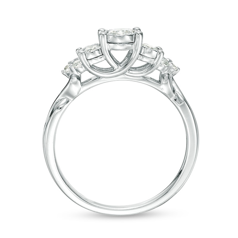 Previously Owned - 1/3 CT. T.W. Diamond Past Present Future® Tri-Sides Twist Shank Engagement Ring in 10K White Gold