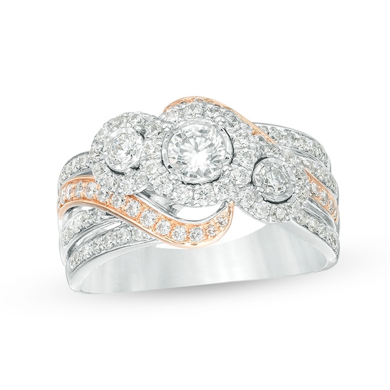 Previously Owned - 1 CT. T.w. Diamond Past Present FutureÂ® Frame Multi-Row Engagement Ring in 10K Two-Tone Gold