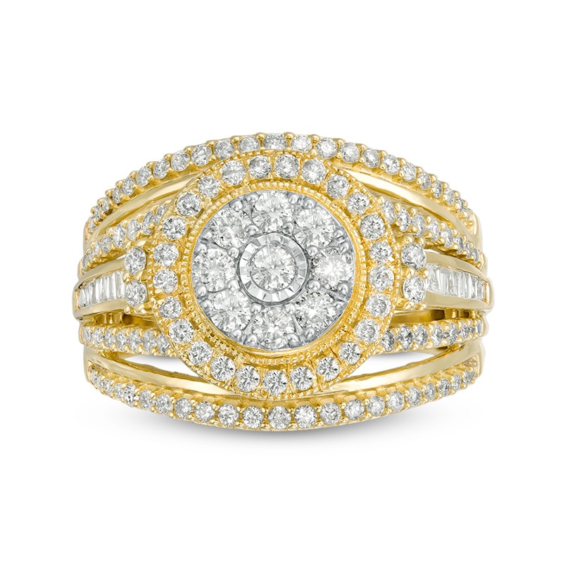 Previously Owned - 1 CT. T.W. Composite Diamond Double Frame Multi-Row Vintage-Style Engagement Ring in 10K  Gold