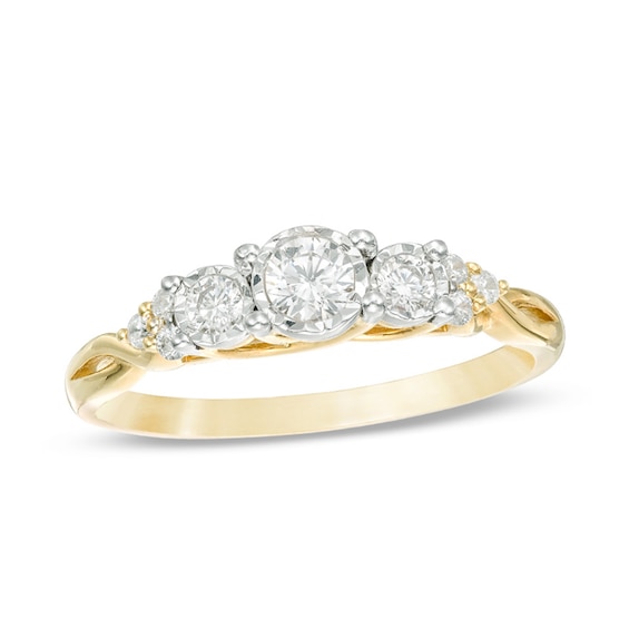 Previously Owned - 1/3 CT. T.w. Diamond Past Present FutureÂ® Tri-Sides Twist Shank Engagement Ring in 10K Gold