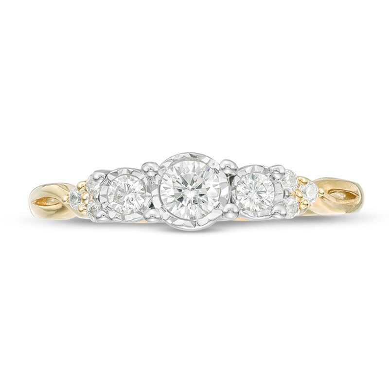 Main Image 5 of Previously Owned - 1/3 CT. T.W. Diamond Past Present Future® Tri-Sides Twist Shank Engagement Ring in 10K Gold
