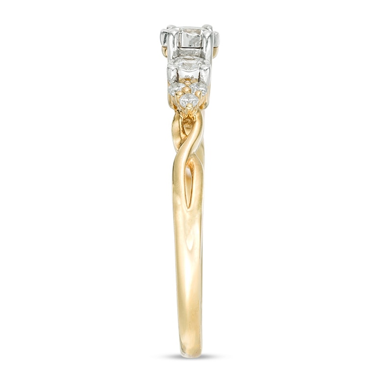 Main Image 6 of Previously Owned - 1/3 CT. T.W. Diamond Past Present Future® Tri-Sides Twist Shank Engagement Ring in 10K Gold