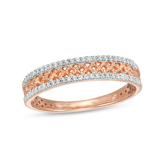 Previously Owned - 1/15 CT. T.w. Diamond Criss-Cross Vintage-Style Anniversary Band in 10K Rose Gold