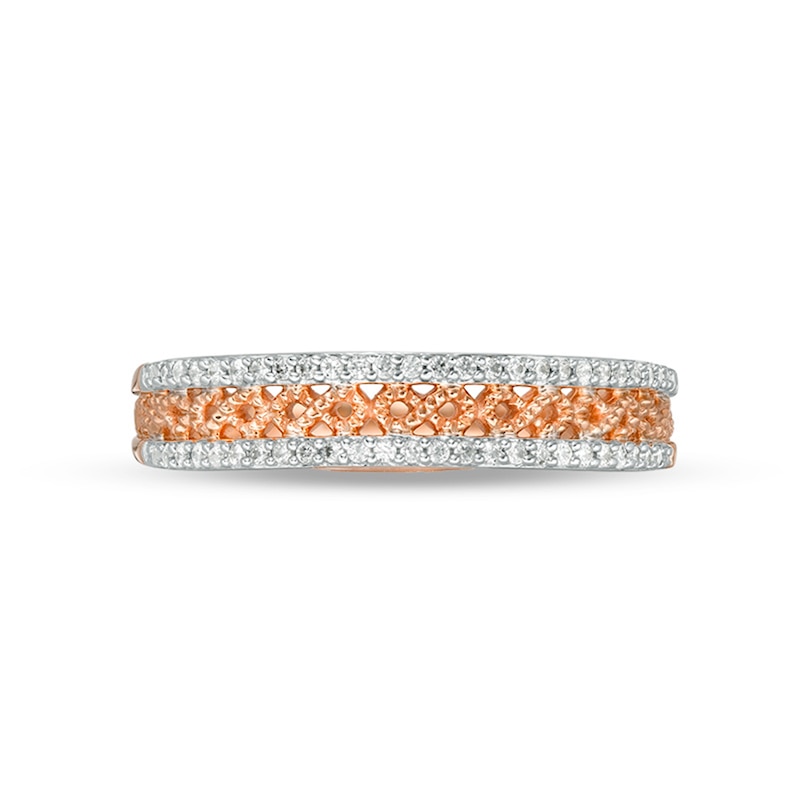Main Image 4 of Previously Owned - 1/15 CT. T.W. Diamond Criss-Cross Vintage-Style Anniversary Band in 10K Rose Gold