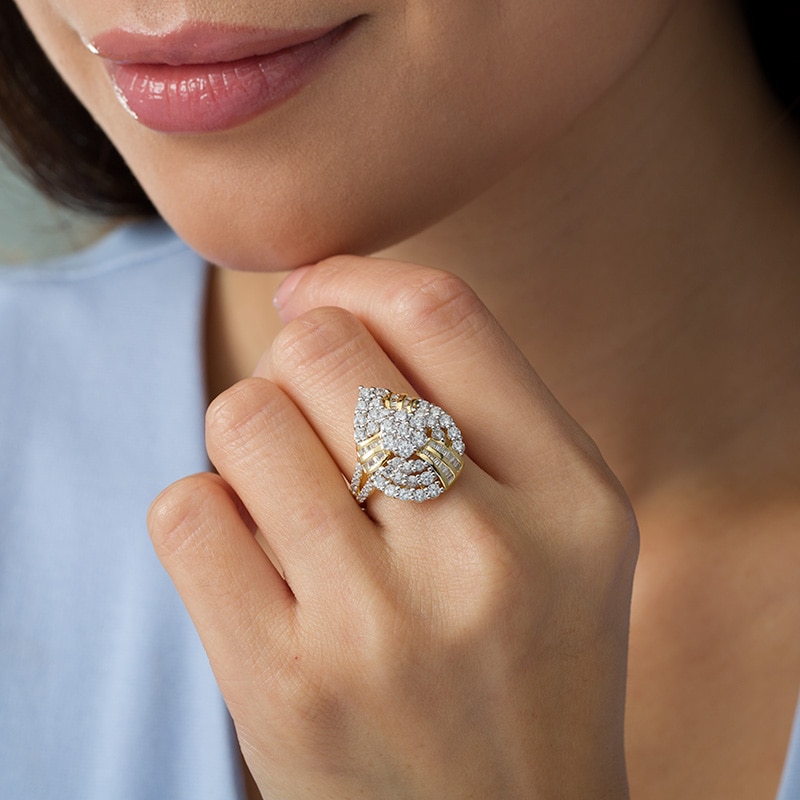 Main Image 2 of Previously Owned - 2 CT. T.W. Composite Diamond Pear-Shaped Spiral Ring in 10K Gold