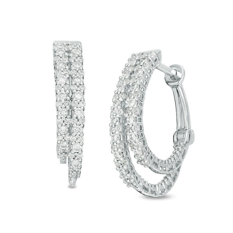 Main Image 1 of Previously Owned - 1 CT. T.W. Diamond Staggered Inside-Out Hoop Earrings in 10K White Gold