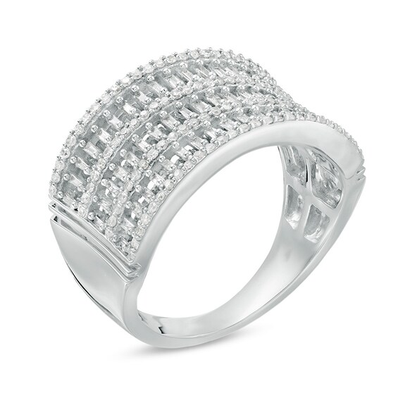 Previously Owned - 1/2 CT. T.w. Baguette and Round Diamond Multi-Row Anniversary Ring in 10K White Gold
