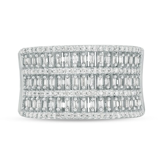 Previously Owned - 1/2 CT. T.w. Baguette and Round Diamond Multi-Row Anniversary Ring in 10K White Gold