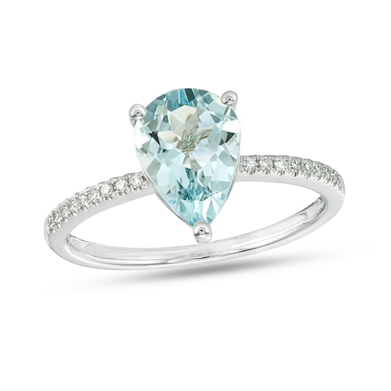 Previously Owned - Effyâ¢ Collection Pear-Shaped Aquamarine and 1/15 CT. T.w. Diamond Ring in 14K White Gold
