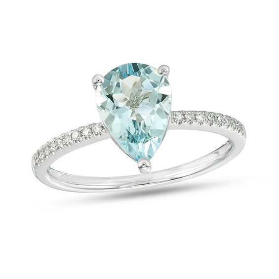 Previously Owned - Effyâ¢ Collection Pear-Shaped Aquamarine and 1/15 CT. T.w. Diamond Ring in 14K White Gold