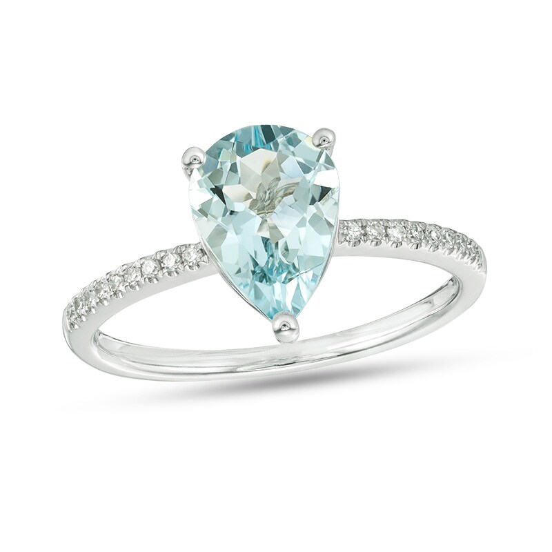 Main Image 1 of Previously Owned - EFFY™ Collection Pear-Shaped Aquamarine and 1/15 CT. T.W. Diamond Ring in 14K White Gold