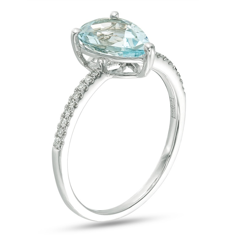 Main Image 2 of Previously Owned - EFFY™ Collection Pear-Shaped Aquamarine and 1/15 CT. T.W. Diamond Ring in 14K White Gold