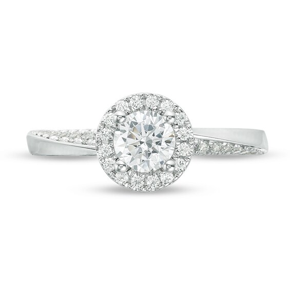 Previously Owned - Vera Wang Love Collection 3/4 CT. T.w. Diamond Frame Twist Engagement Ring in 14K White Gold
