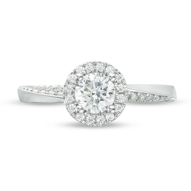 Main Image 4 of Previously Owned - Vera Wang Love Collection 3/4 CT. T.W. Diamond Frame Twist Engagement Ring in 14K White Gold