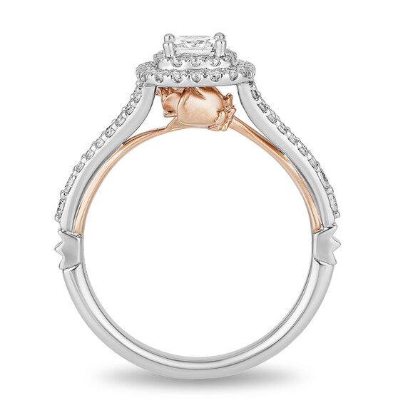 Previously Owned - Enchanted Disney Belle 3/4 CT. T.w. Princess-Cut Diamond Double Frame Rose Ring in 14K Two-Tone Gold