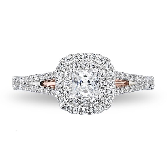 Previously Owned - Enchanted Disney Belle 3/4 CT. T.w. Princess-Cut Diamond Double Frame Rose Ring in 14K Two-Tone Gold