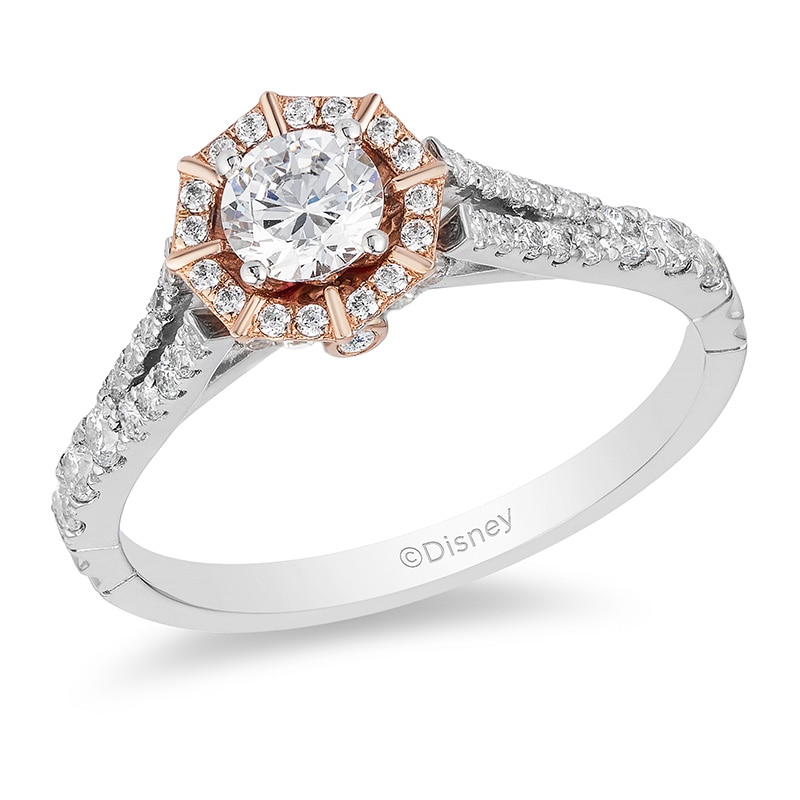 Main Image 1 of Previously Owned - Enchanted Disney Mulan 3/4 CT. T.W. Diamond Frame Engagement Ring in 14K Two-Tone Gold
