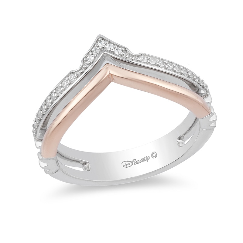Main Image 1 of Previously Owned - Enchanted Disney Aurora 1/10 CT. T.W. Diamond Crown Ring in Sterling Silver and 10K Rose Gold