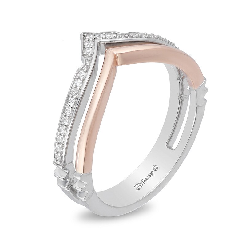 Main Image 2 of Previously Owned - Enchanted Disney Aurora 1/10 CT. T.W. Diamond Crown Ring in Sterling Silver and 10K Rose Gold