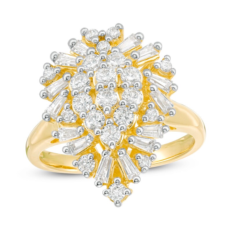 Main Image 1 of Previously Owned - 1 CT. T.W. Composite Diamond Pear-Shaped Sunburst Frame Ring in 10K Gold