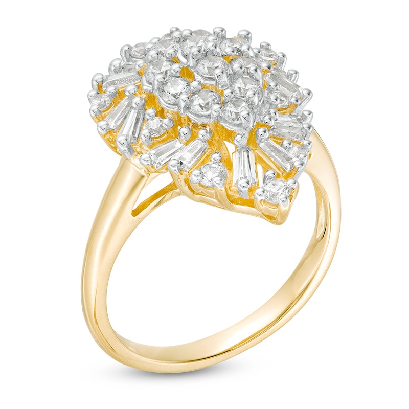 Main Image 2 of Previously Owned - 1 CT. T.W. Composite Diamond Pear-Shaped Sunburst Frame Ring in 10K Gold