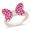 Thumbnail Image 1 of Previously Owned - Mickey Mouse & Minnie Mouse Garnet and Diamond Accent Bow Ring in 10K Rose Gold