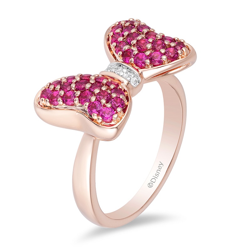 Main Image 2 of Previously Owned - Mickey Mouse & Minnie Mouse Garnet and Diamond Accent Bow Ring in 10K Rose Gold