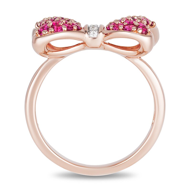 Main Image 3 of Previously Owned - Mickey Mouse & Minnie Mouse Garnet and Diamond Accent Bow Ring in 10K Rose Gold