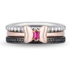 Thumbnail Image 3 of Previously Owned - Mickey Mouse & Minnie Mouse Garnet and Diamond Band Set in Sterling Silver and 10K Rose Gold