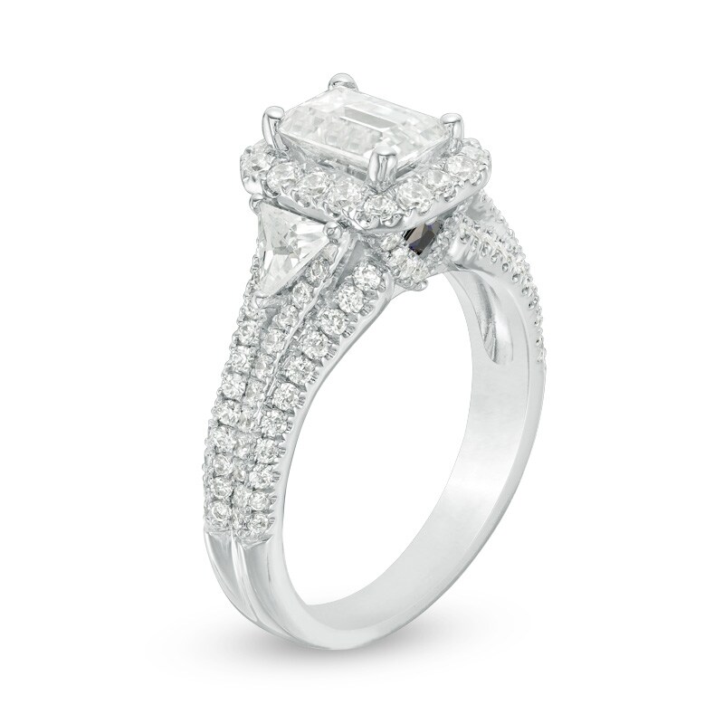 Main Image 2 of Previously Owned - Vera Wang Love Collection 2-1/4 CT. T.W. Emerald-Cut Diamond Engagement Ring in 14K White Gold