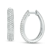 Thumbnail Image 1 of Previously Owned - 1 CT. T.W. Diamond Three Row Oval Hoop Earrings in 10K White Gold