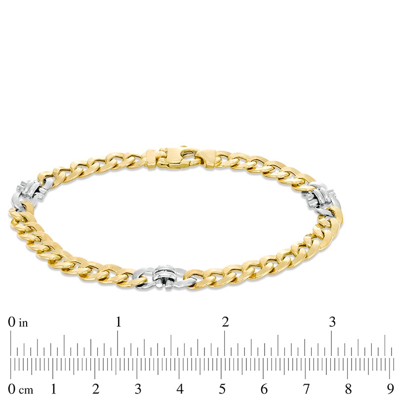 Main Image 4 of Previously Owned - Made in Italy Men's 6.5mm Curb Chain Station Necklace in 10K Two-Tone Gold - 22"