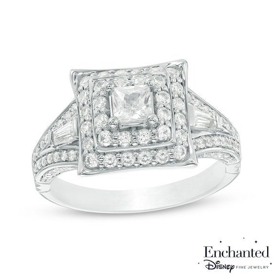Previously Owned - Enchanted Disney Mulan 1 CT. T.w. Princess-Cut Diamond Frame Engagement Ring in 14K White Gold