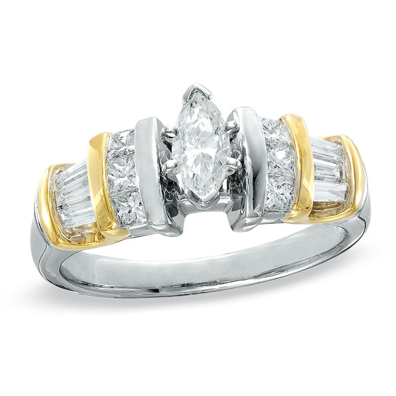 Main Image 1 of Previously Owned - 1 CT. T.W. Marquise Diamond Engagement Ring in 18K Two-Tone Gold