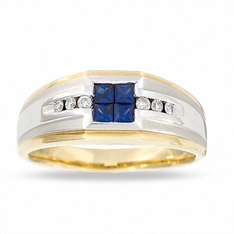 Main Image 1 of Previously Owned - Quad Sapphire and 1/8 CT. T.W. Diamond Band in 14K Two-Tone Gold