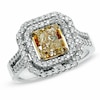 Thumbnail Image 1 of Previously Owned - 2 CT. T.W. Fancy Yellow Diamond Double Framed Ring in 18K Two-Tone Gold