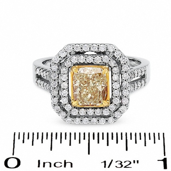 Previously Owned - 2 CT. T.w. Fancy Yellow Diamond Double Framed Ring in 18K Two-Tone Gold