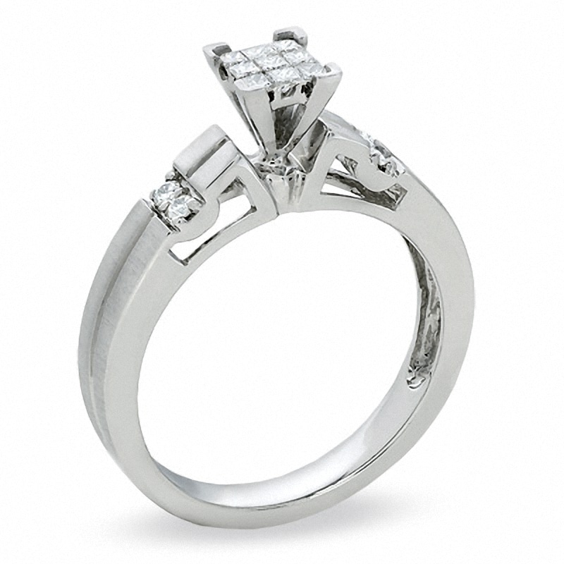 Main Image 2 of Previously Owned - 1/5 CT. T.W. Princess-Cut Diamond Engagement Ring in 10K White Gold