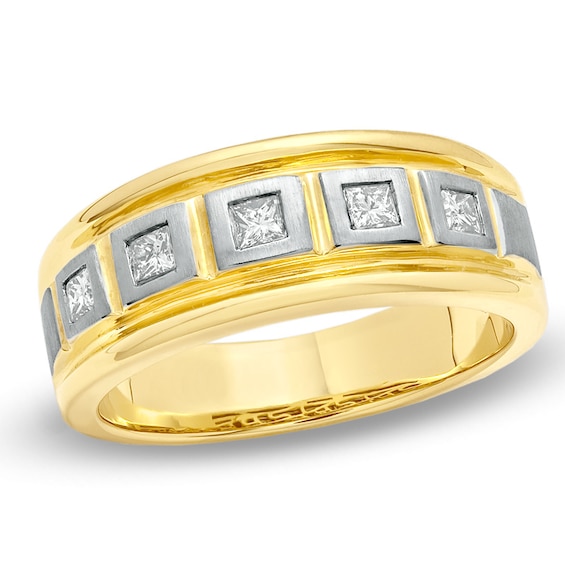 Previously Owned - 3/8 CT. T.w. Square-Cut Diamond Five Stone Band in 14K Two-Tone Gold