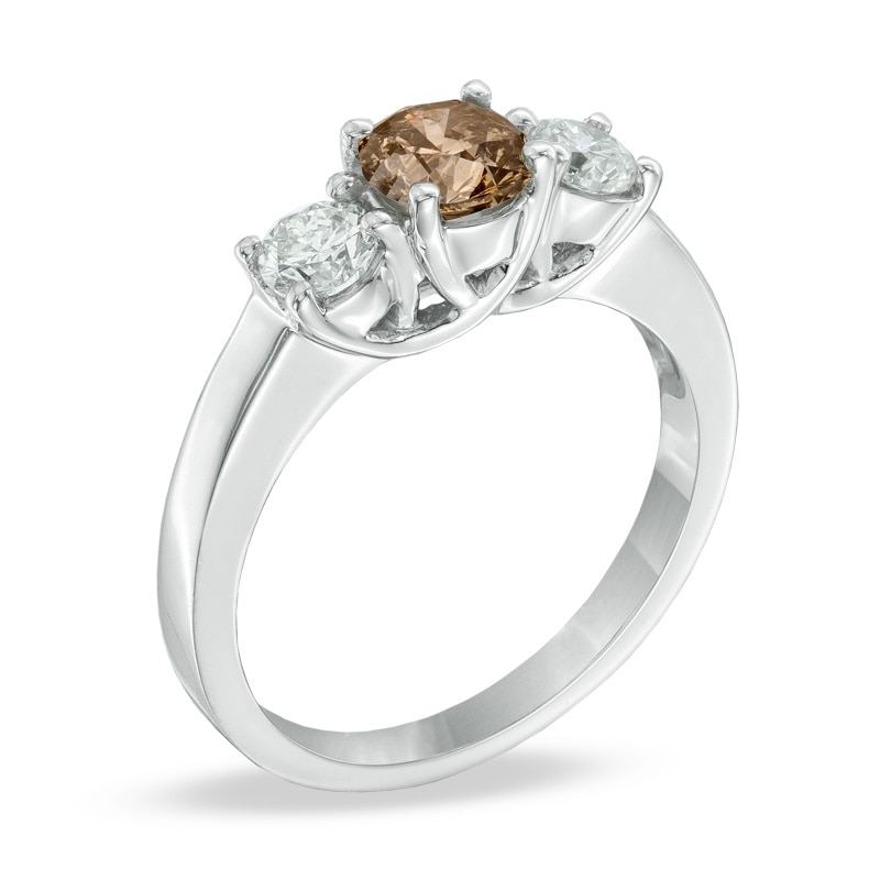 Main Image 2 of Previously Owned - 1 CT. T.W. Champagne and White Diamond Three Stone Ring in 14K White Gold (I1)