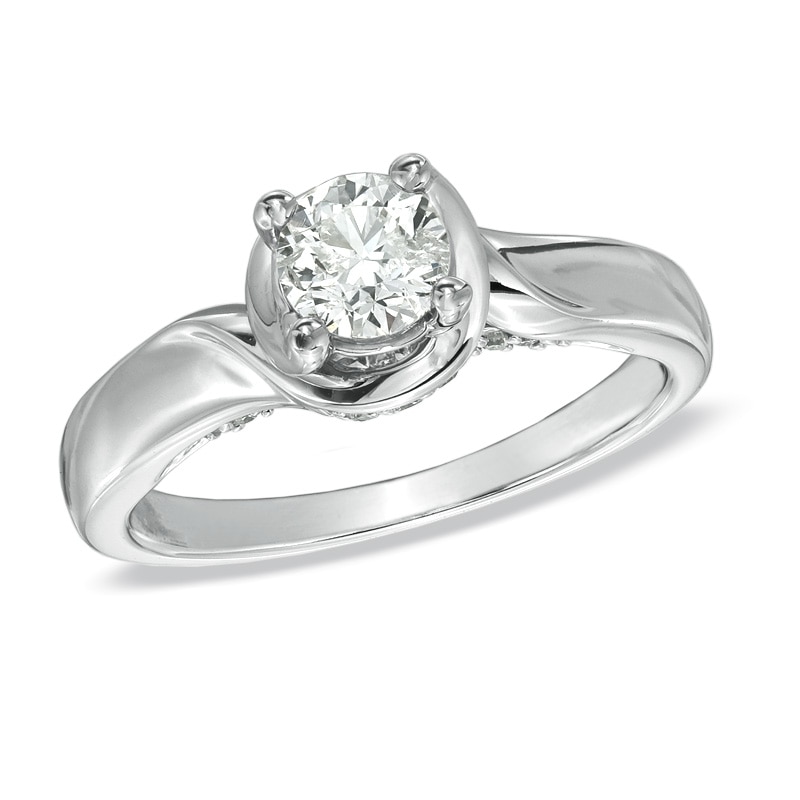 Main Image 1 of Previously Owned - 3/4 CT. T.W. Diamond Solitaire Swirl Engagement Ring in 14K White Gold