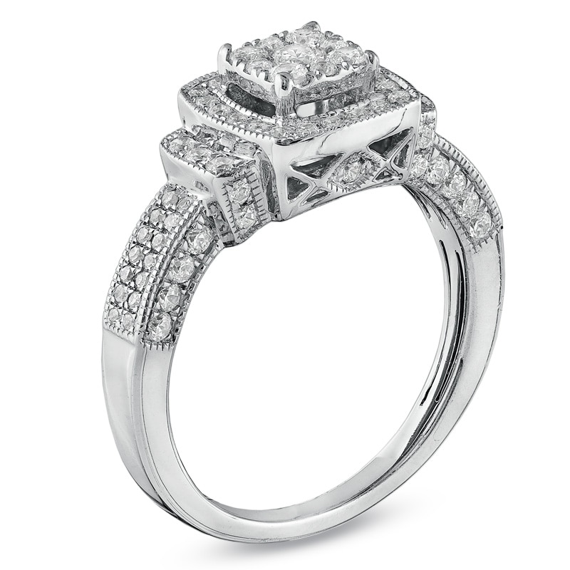 Main Image 2 of Previously Owned - 3/4 CT. T.W. Diamond Frame Ring in 10K White Gold