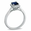Thumbnail Image 2 of Previously Owned - Princess-Cut Lab-Created Blue Sapphire and 1/7 CT. T.W. Diamond Engagement Ring in 10K White Gold