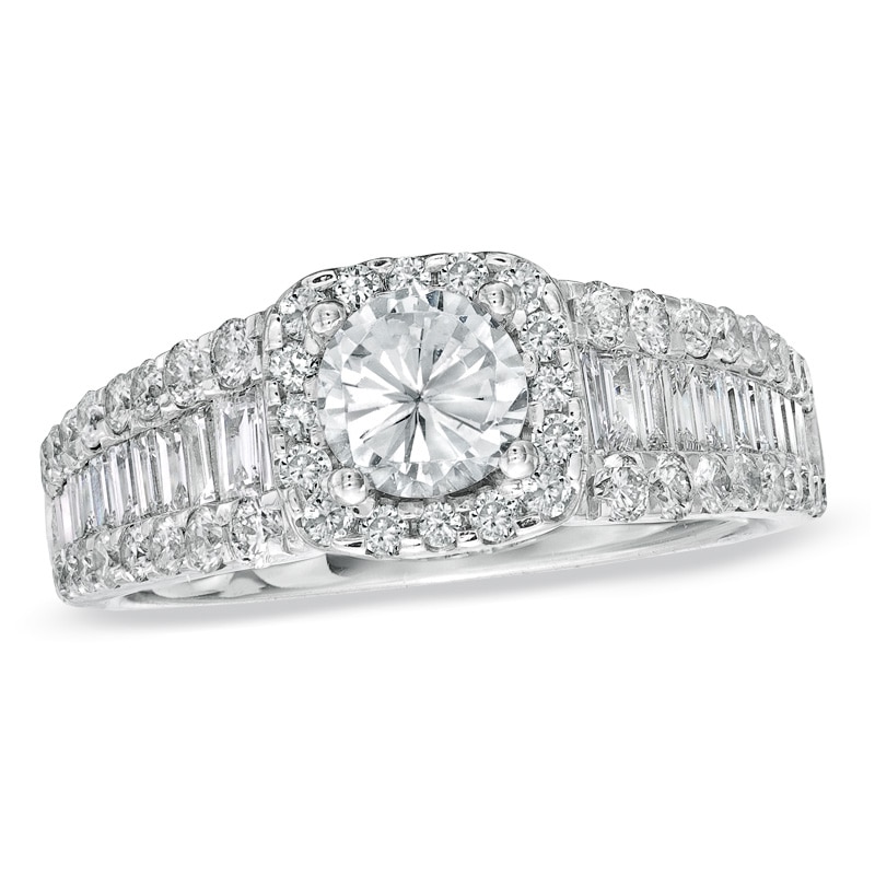 Main Image 1 of Previously Owned - Vera Wang Love Collection 2 CT. T.W. Diamond Framed Engagement Ring in 14K White Gold
